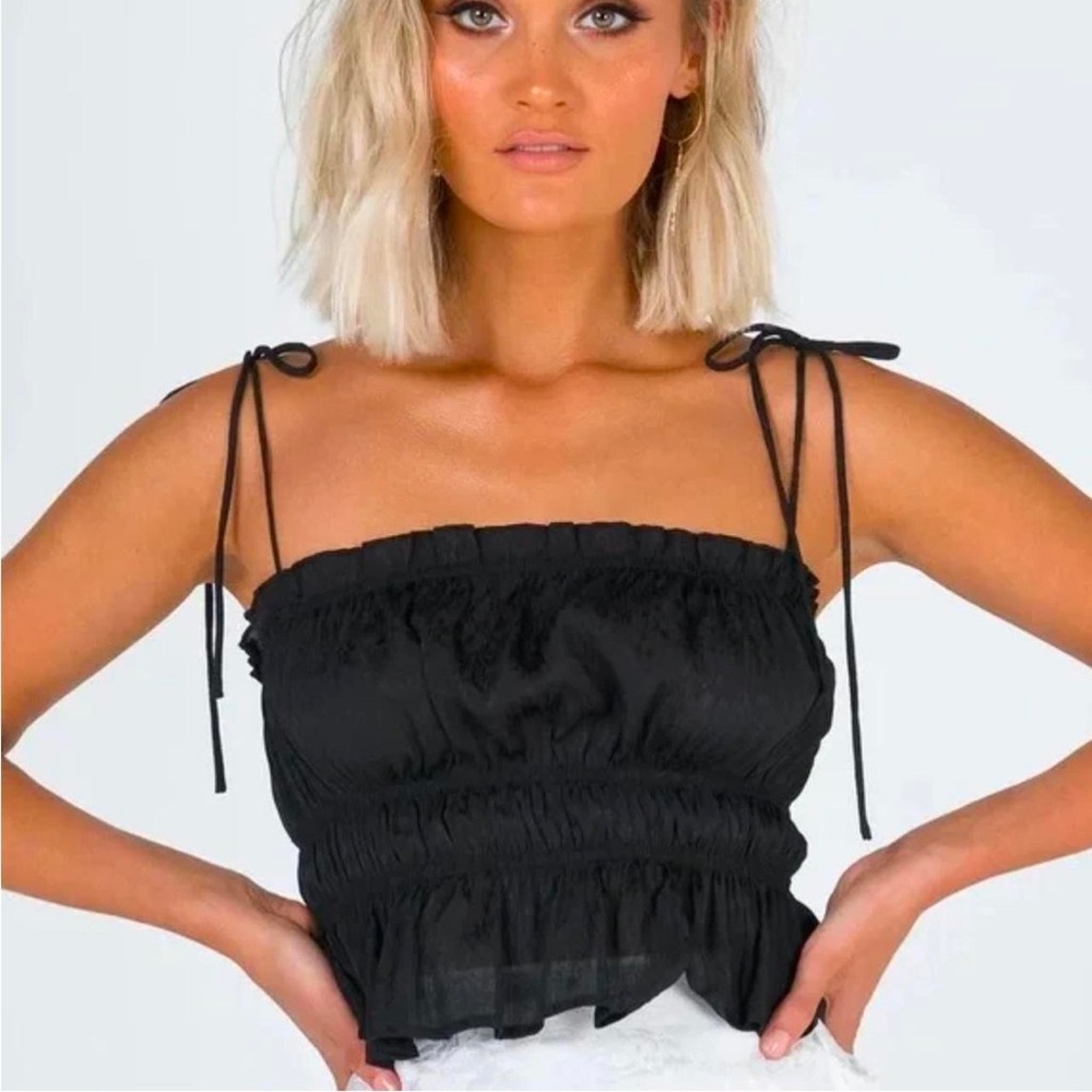 Black princess polly ruffled tie straps tank
